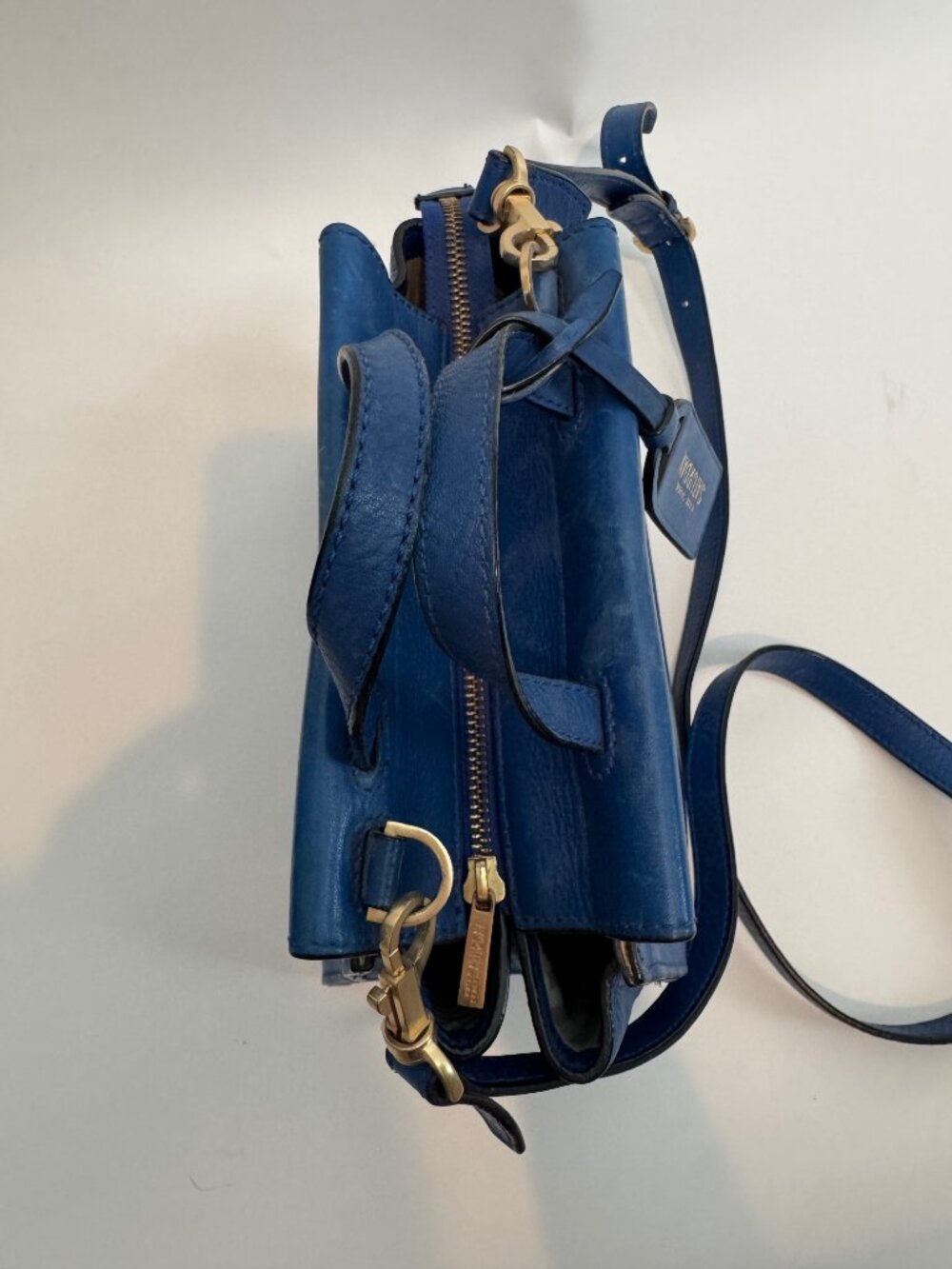 VINTAGE - Kate Spade Saturday Blue Pebbled Leather Mini A-Satchel Crossbody Bag - Picture 3 of 4